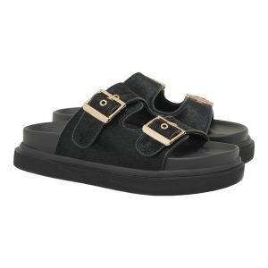 EXE Shoes Γυναικεία Παντόφλας FLATFORMS 03R-232 Μαύρο Πόνυ Δέρμα U403R2322877