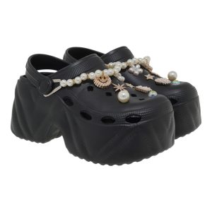 EXE Shoes Γυναιεία Παπούτσια Παντόφλες Σαμπό 700-050 Mαύρο-Χρυσό U47000503340