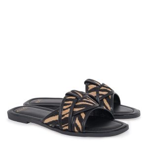 EXE Shoes Γυναικείες Παντόφλες 700-159 Μαύρο Καμηλό Ζεμπρά U470015911K4