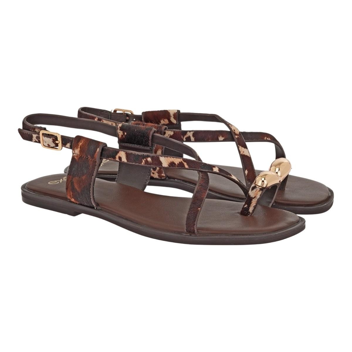 Exe Shoes Γυναικεία Παπούτσια FLATS Πέδιλα 19A-026 Μπέζ Καφέ COW ΠΟΝΥ ΧΡΥΣΟ W419A02610W1