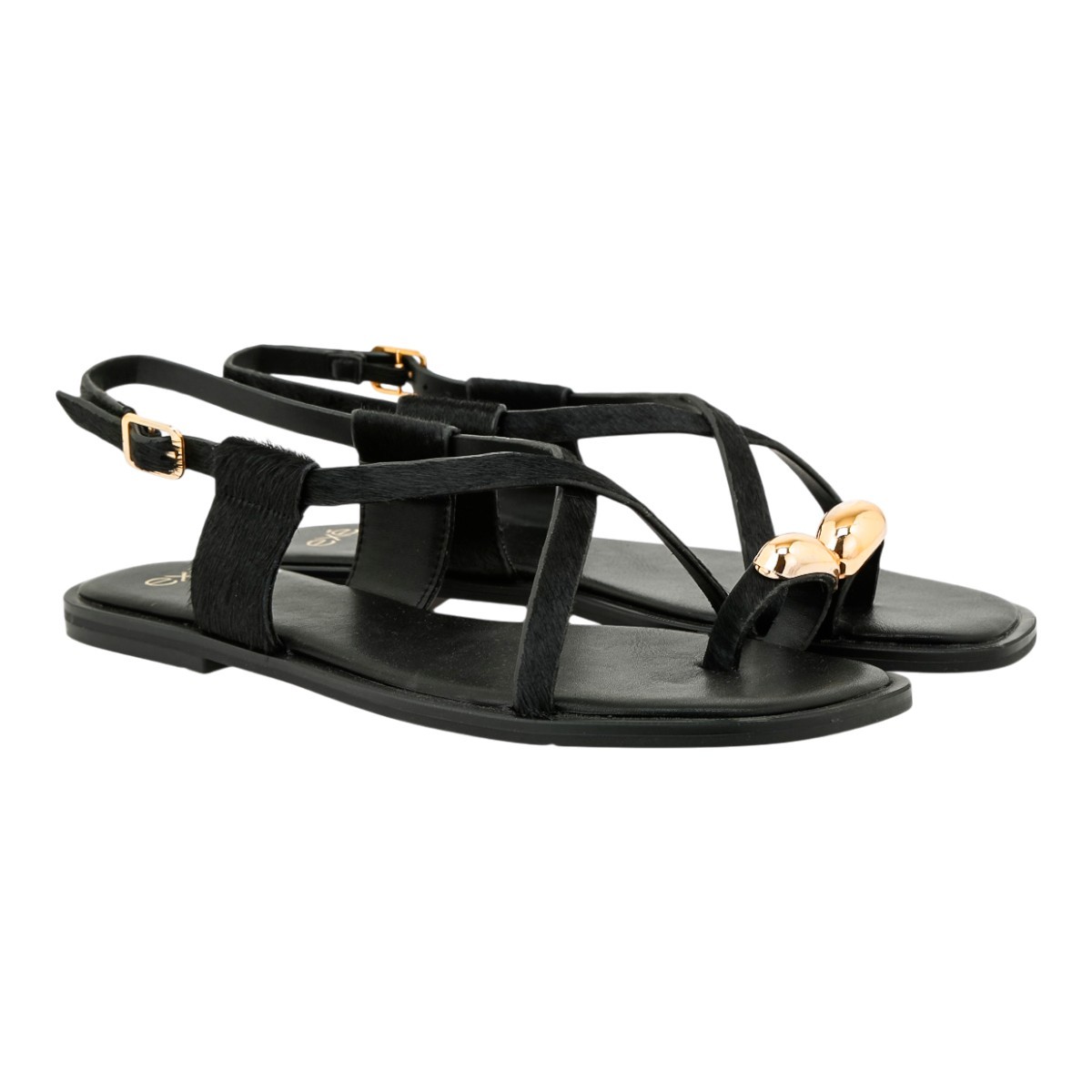 Exe Shoes Γυναικεία Παπούτσια FLATS Πέδιλα 19A-026 Μαύρο ΠΟΝΥ ΧΡΥΣΟ W419A026191L