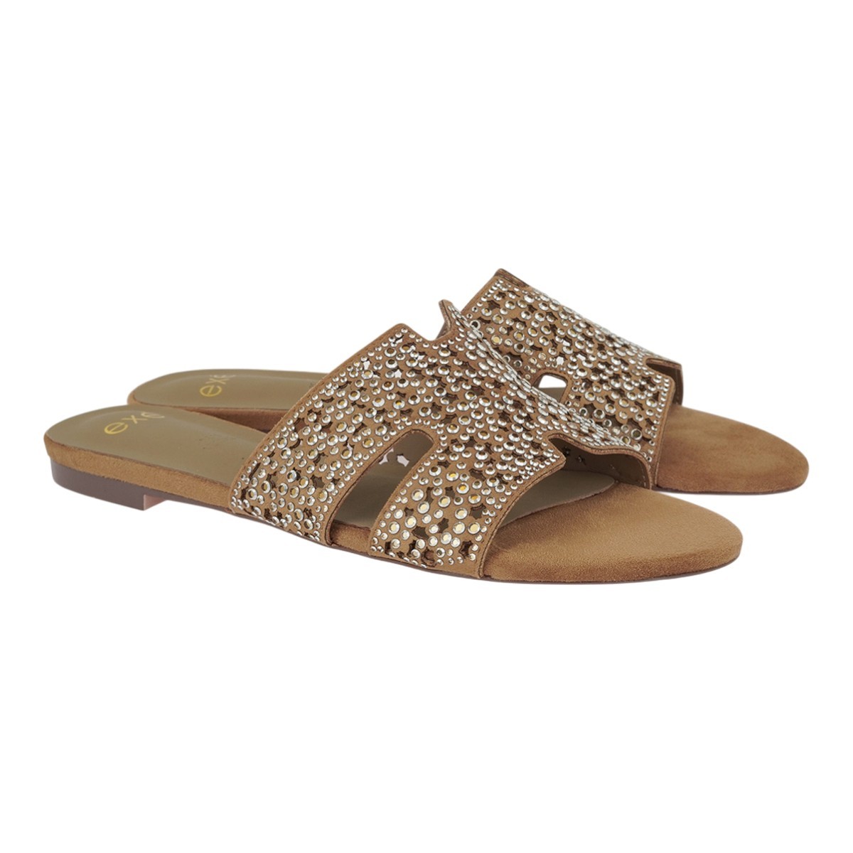 Exe Shoes Γυναικεία Παπούτσια FLATS MULES 70V-232 Μόκα Καστόρι Στράς W470V23211Y8