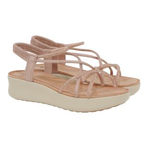 EXE Shoes Γυναικεία Πέδιλα 89Q-991 Ρόζ Χρυσό Στράς W489Q9913E95