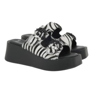 EXE Shoes Γυναικεία Παντόφλας 19A-827 ΜΑΥΡΟ ΛΕΥΚΟ ΖΕΜΠΡΑ ΠΟΝΥ U419A827711I